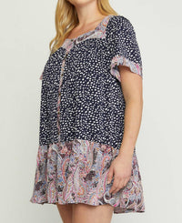 Entro - Mixed Print Square Neck Dress - Plus