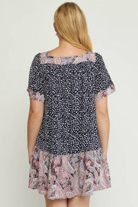 Entro - Mixed Print Square Neck Dress - Plus