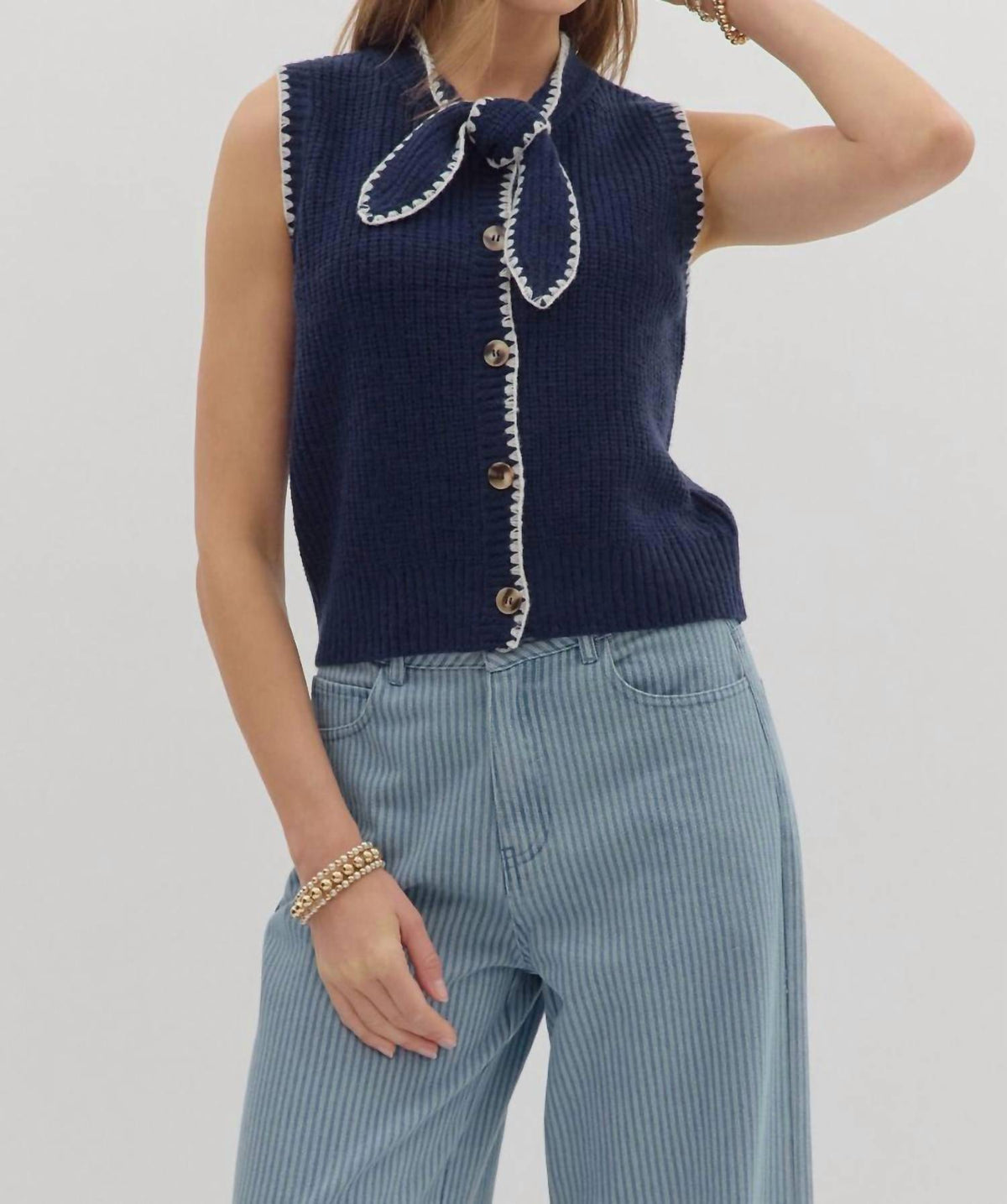 Entro - Neck Bow Sleeveless Top