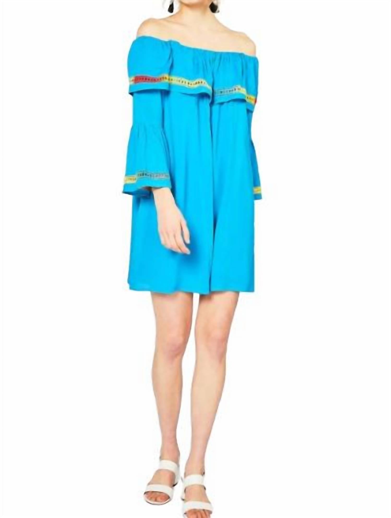 Entro - Off The Shoulder Bell Sleeve Dress - blue - clothing - dresses