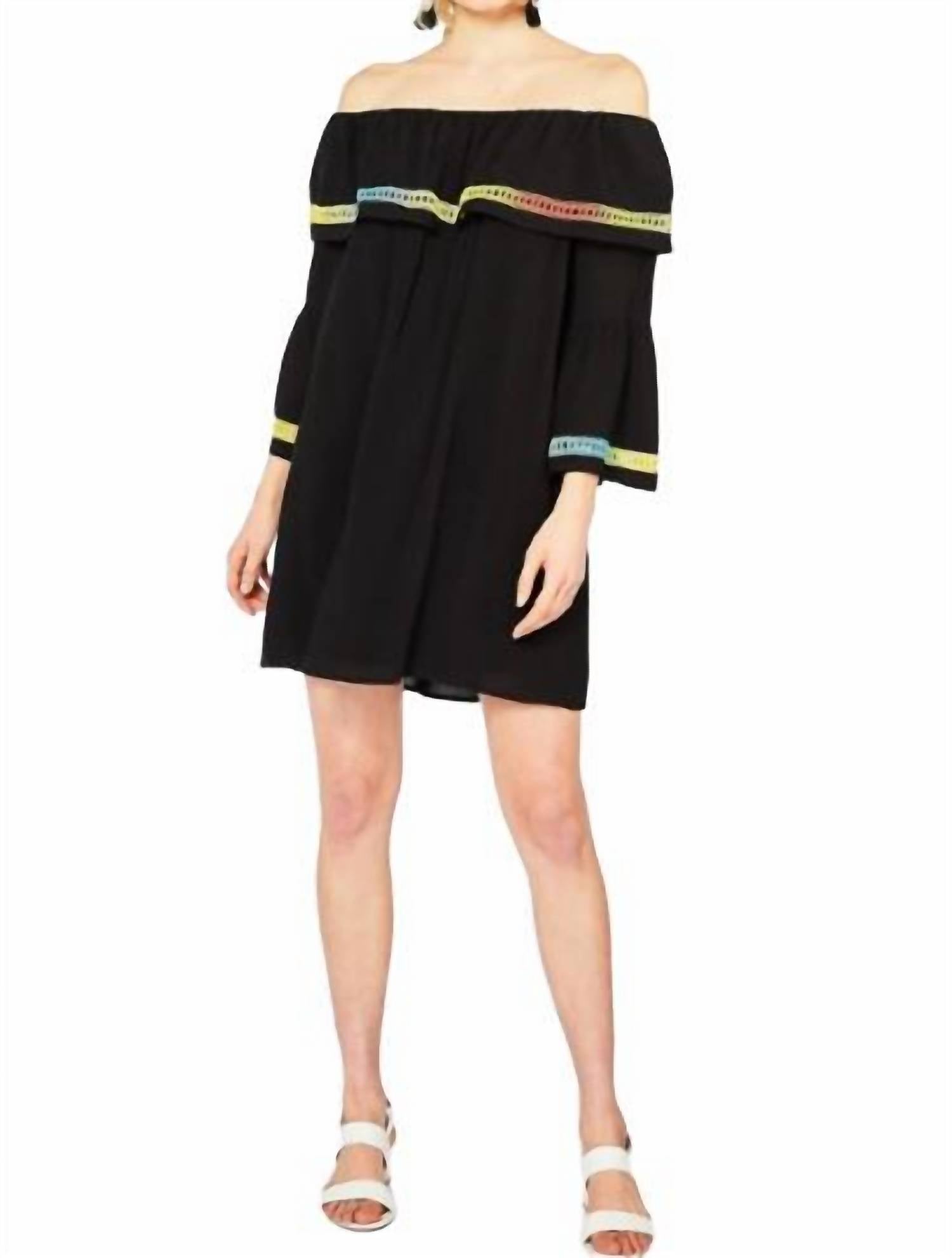 Entro - Off The Shoulder Bell Sleeve Dress - black - clothing - dresses