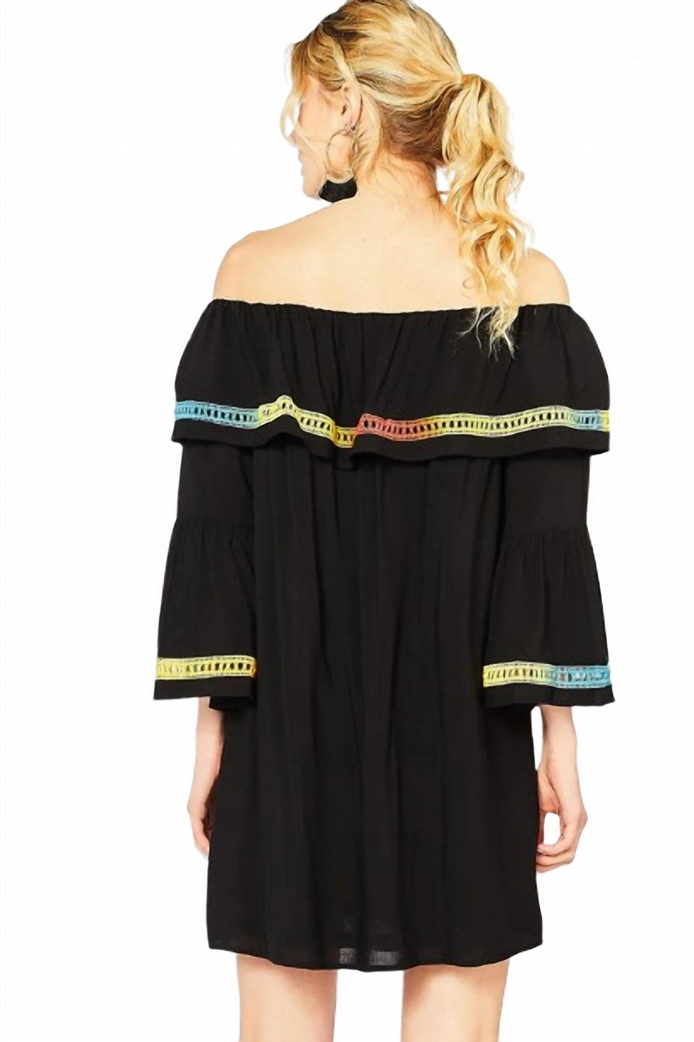 Entro - Off The Shoulder Bell Sleeve Dress - black - clothing - dresses