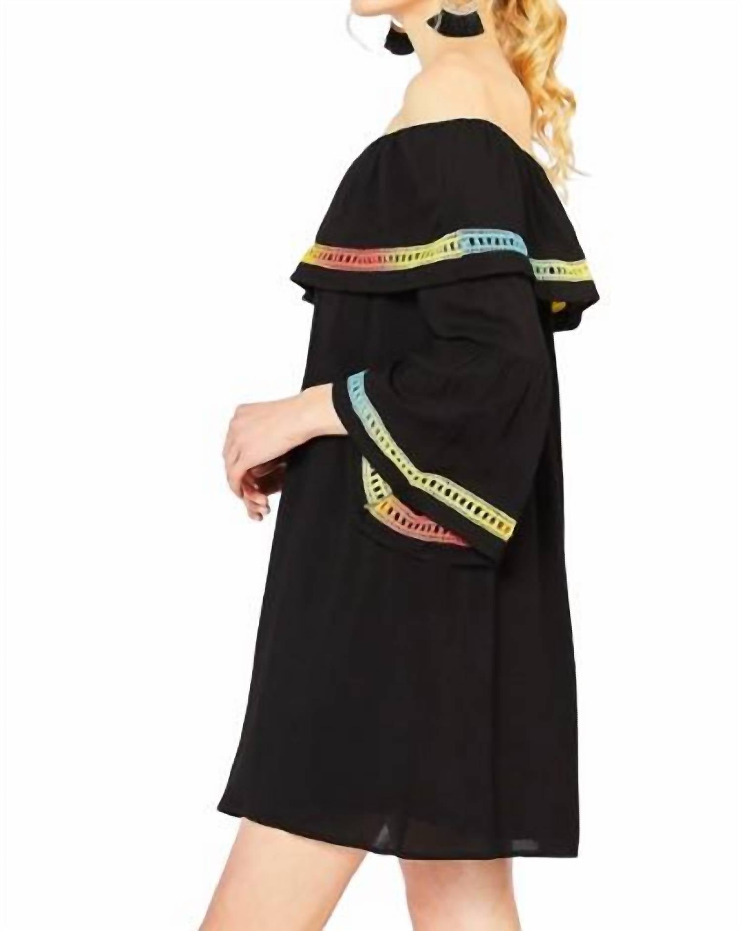Entro - Off The Shoulder Bell Sleeve Dress - black - clothing - dresses