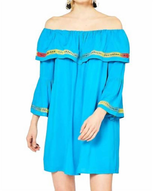Entro - Off The Shoulder Bell Sleeve Dress - blue - clothing - dresses