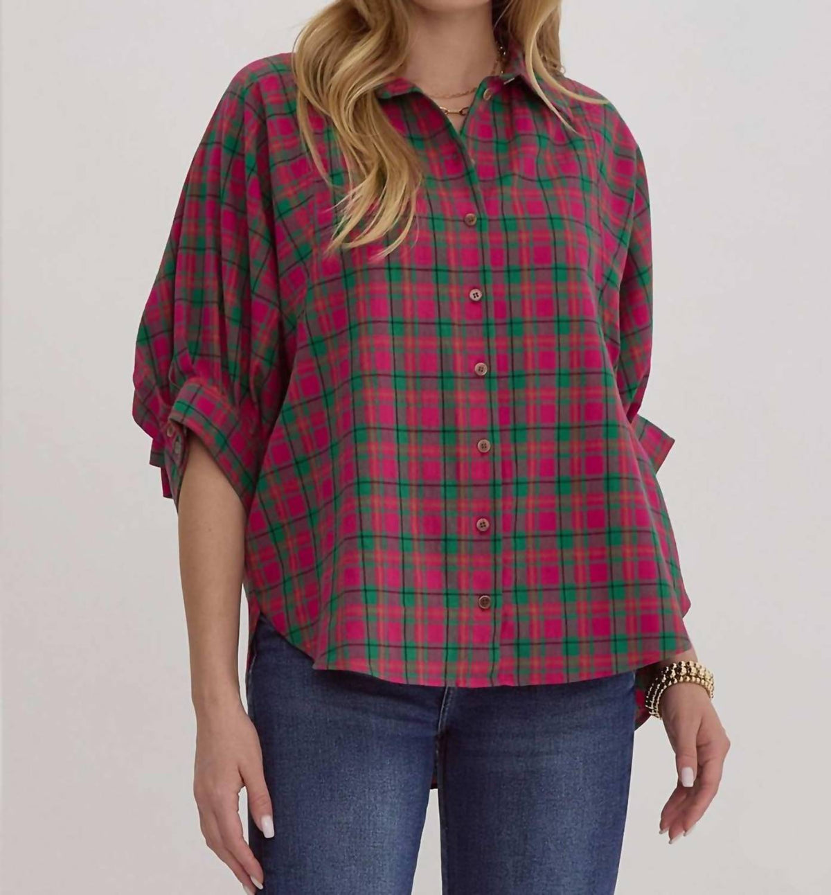 Entro - Plaid Oversized Top