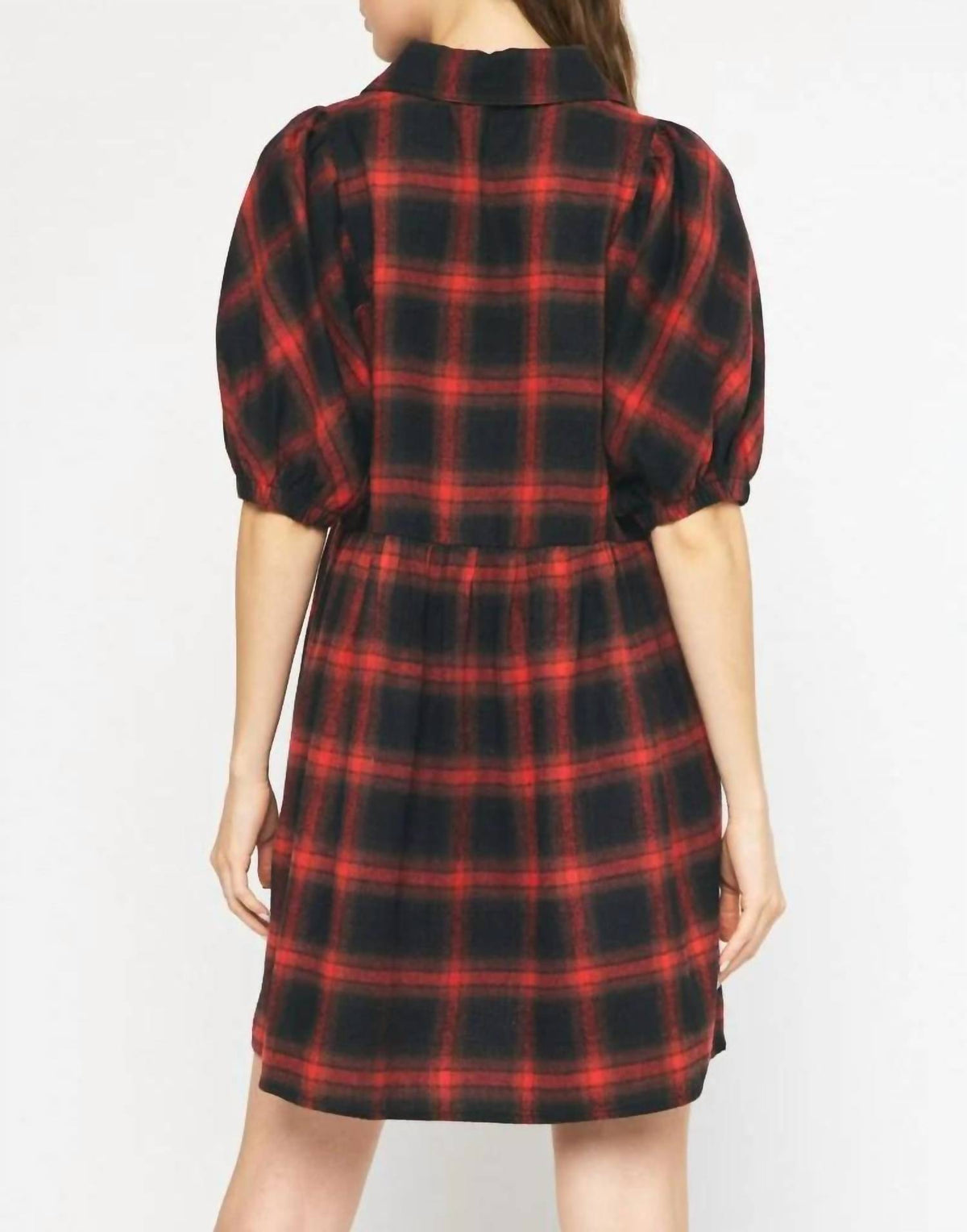 Entro - Plaid Puff Sleeve Dress