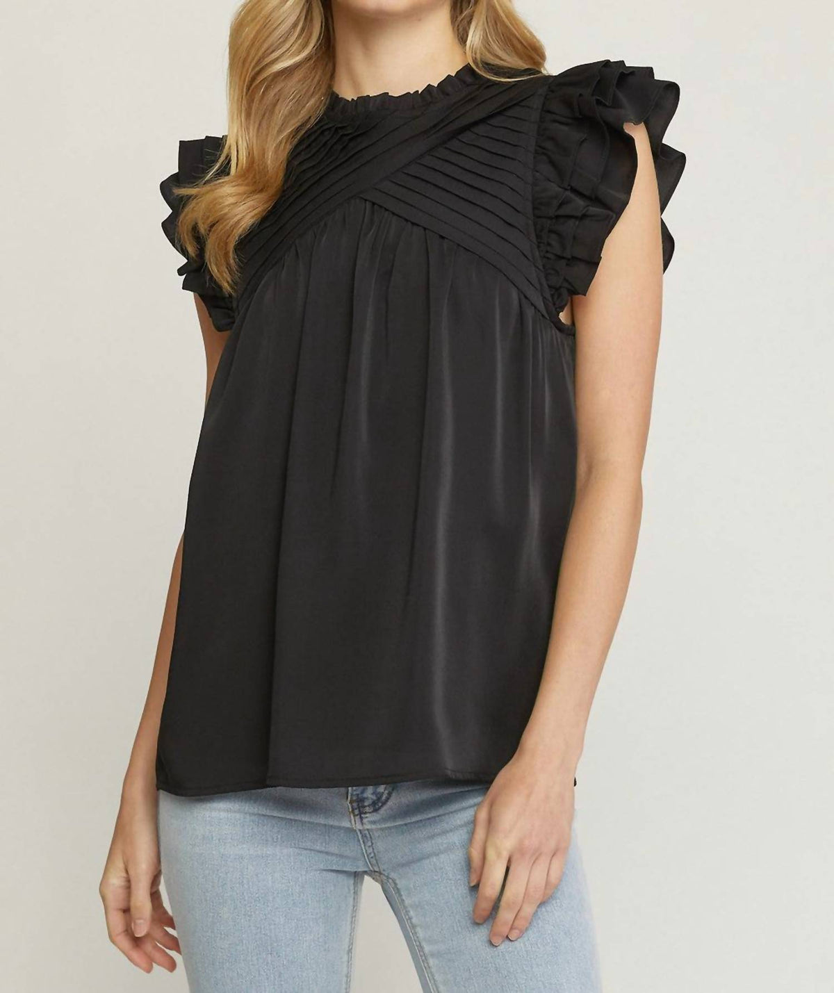 Entro - Pleated Ruffle Sleeve Top