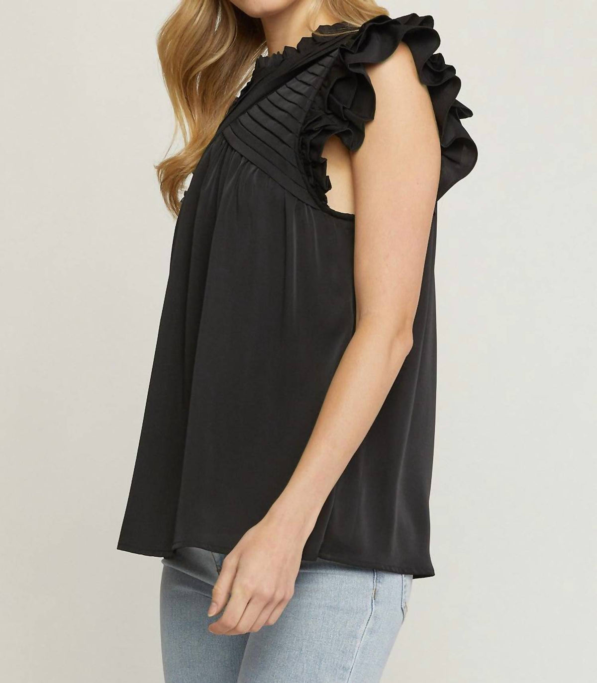 Entro - Pleated Ruffle Sleeve Top