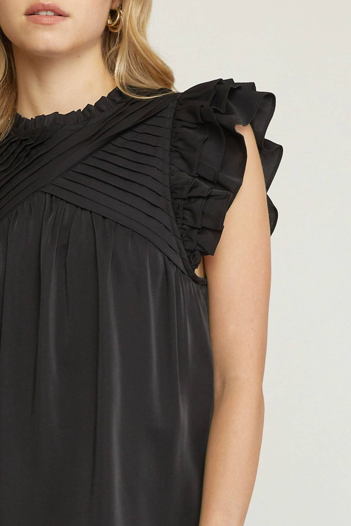 Entro - Pleated Ruffle Sleeve Top