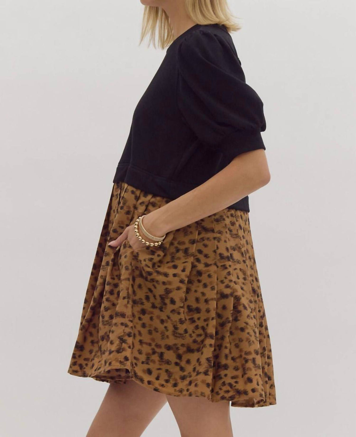 Entro - Puff Sleeve Midi Dress