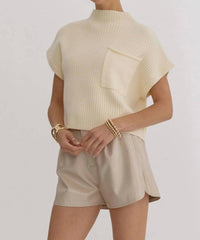 Entro - Ribbed Knit Sweater Top With Pocket