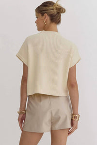 Entro - Ribbed Knit Sweater Top With Pocket