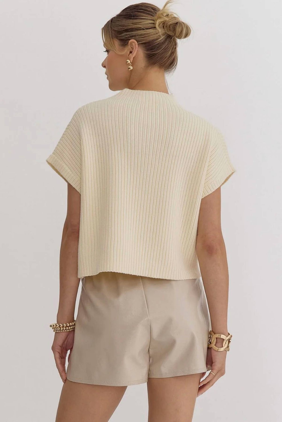 Entro - Ribbed Knit Sweater Top With Pocket