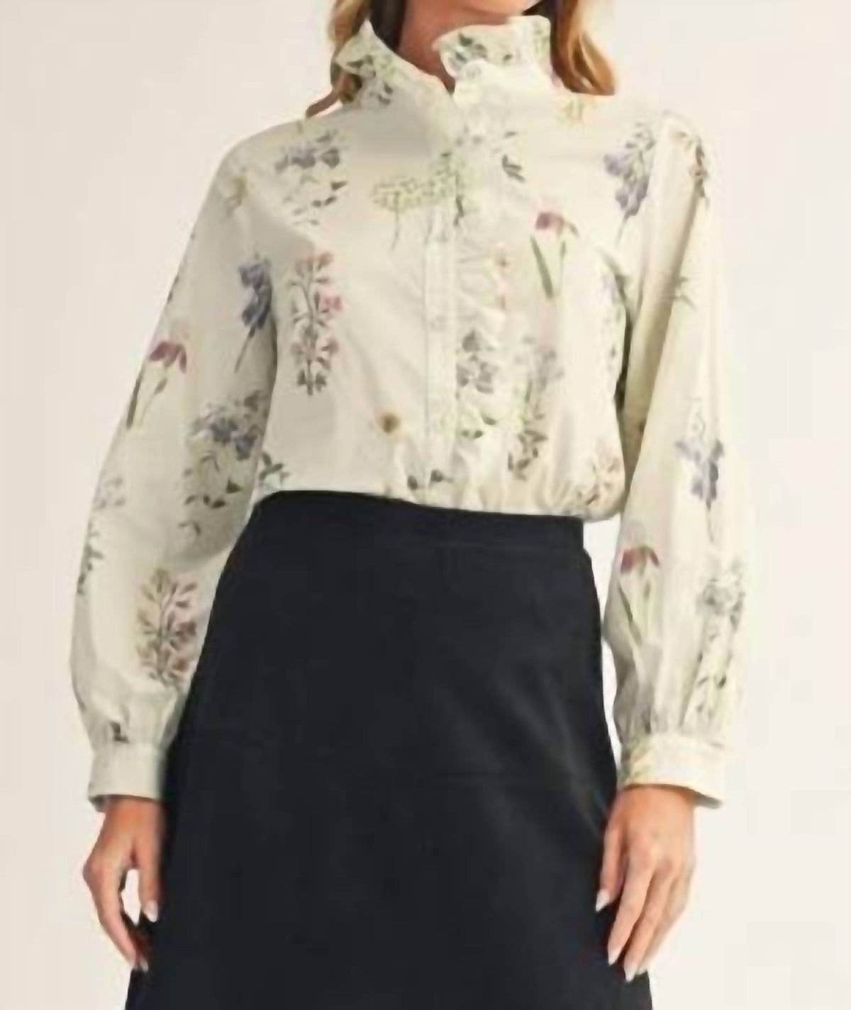 Entro - Ruffle Detail Button Down Top