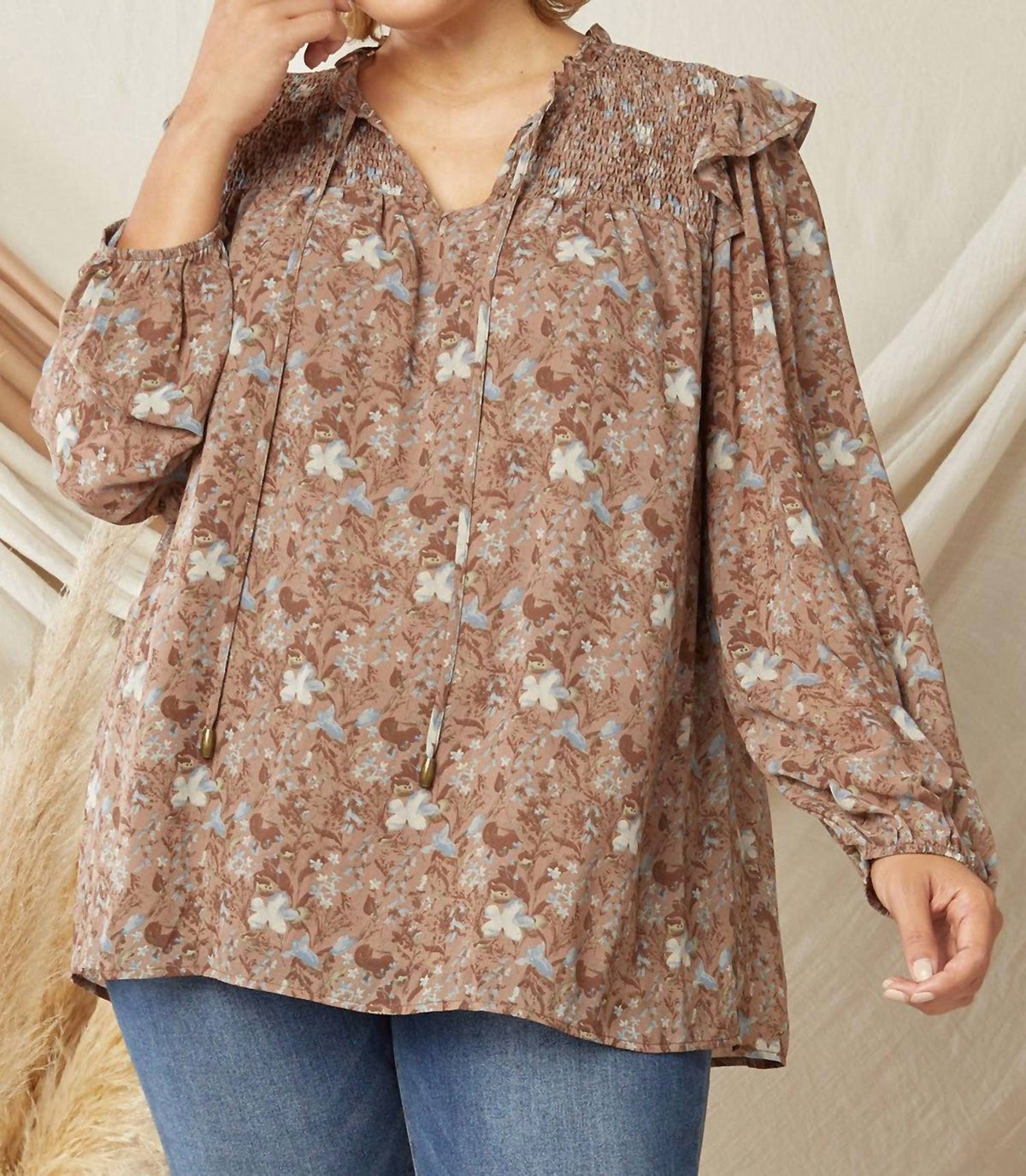 Entro - Ruffle & Floral Blouse - Plus