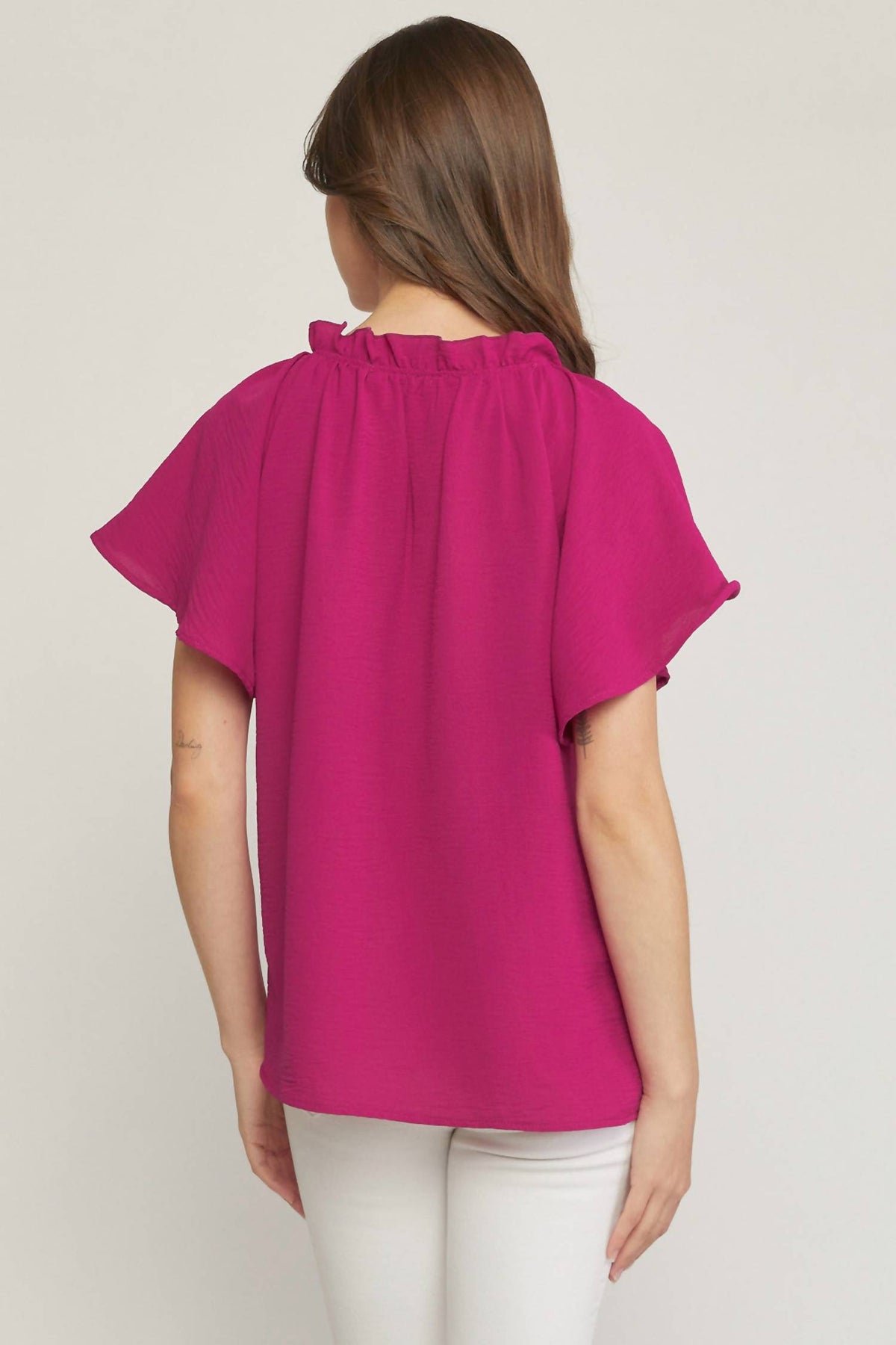 Entro - Ruffled Flutter Sleeve Blouse
