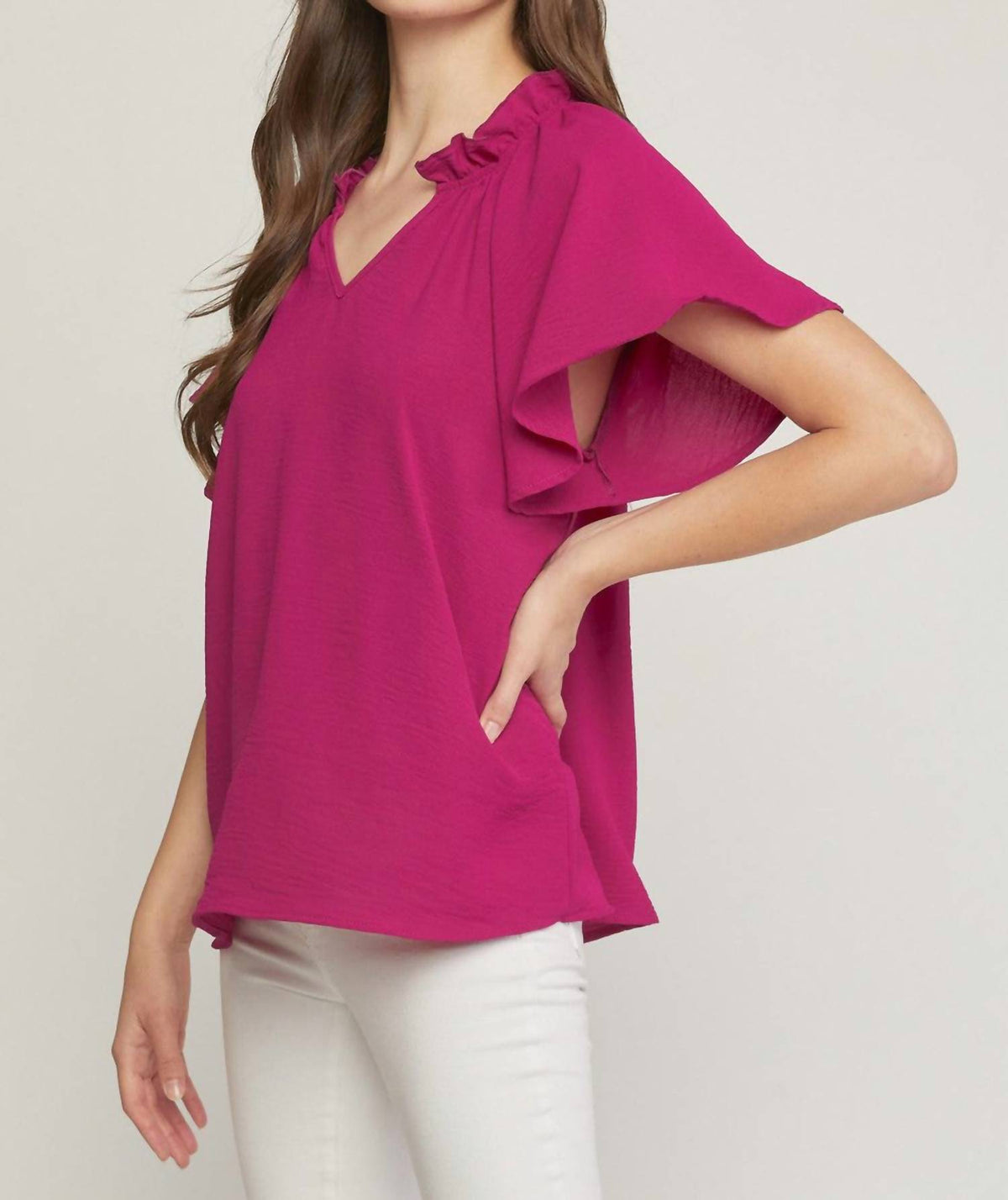Entro - Ruffled Flutter Sleeve Blouse