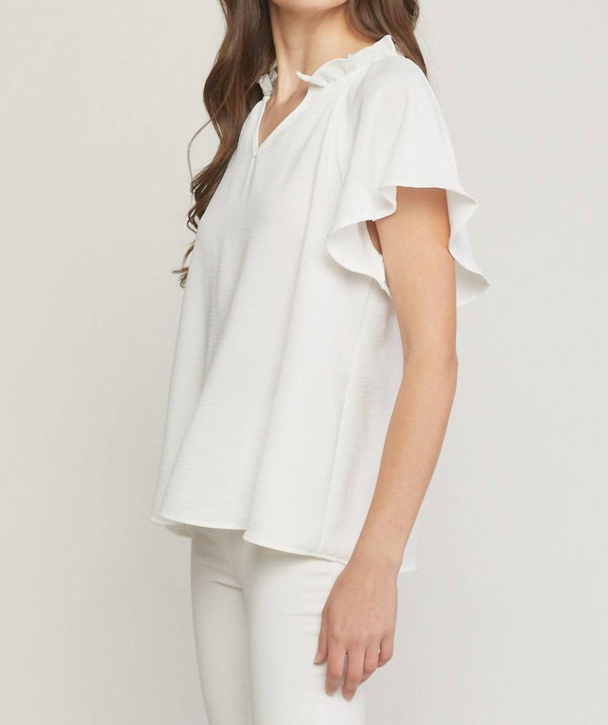Entro - Ruffled Flutter Sleeve Blouse