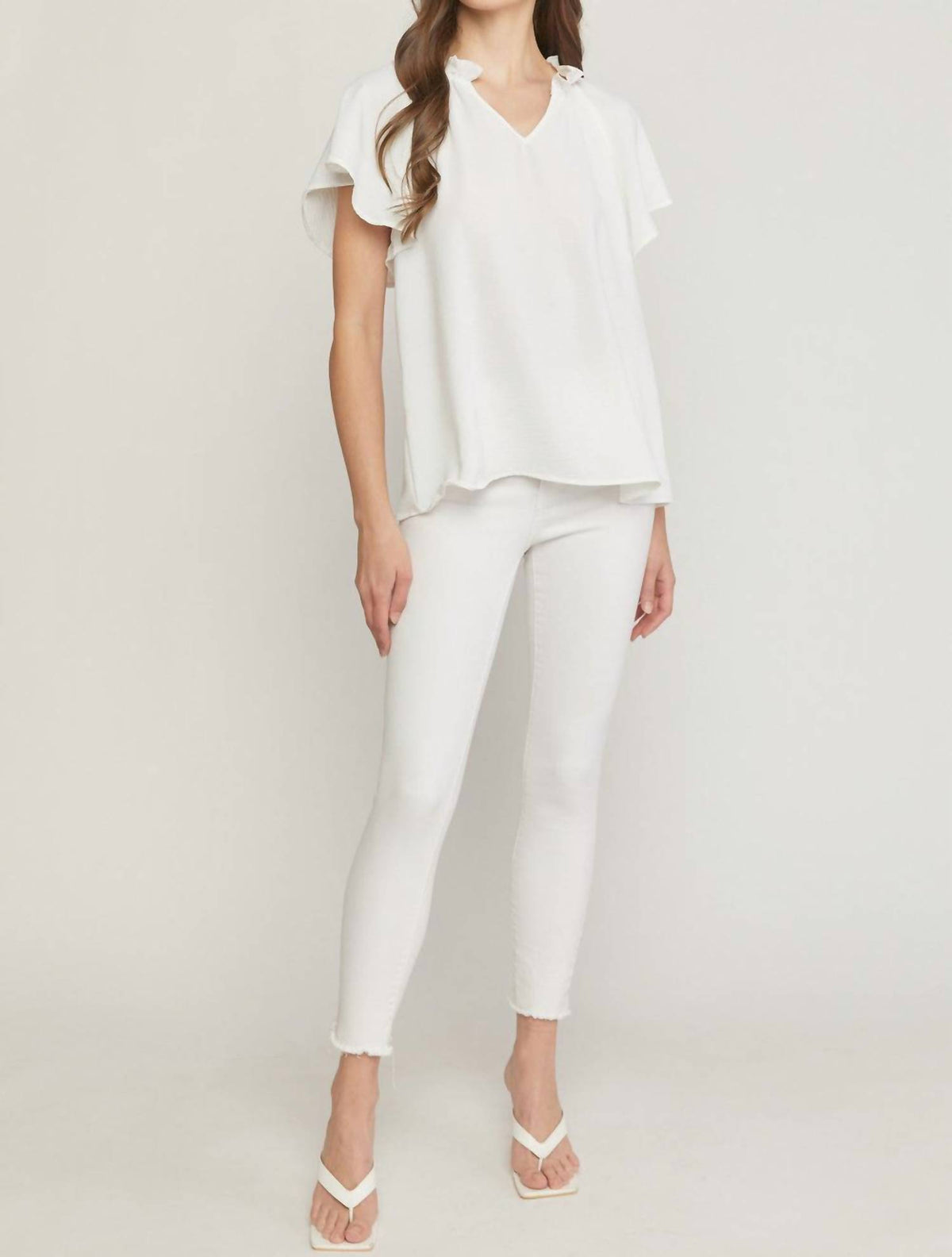 Entro - Ruffled Flutter Sleeve Blouse