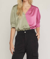 Entro - Satin Colorblock Bodysuit
