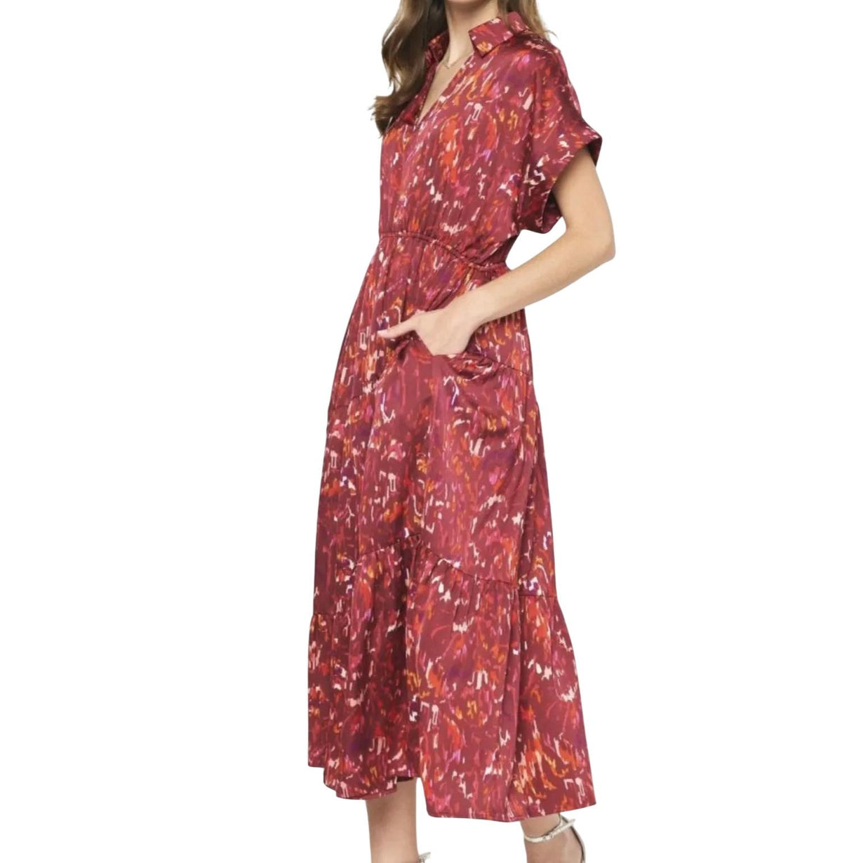 Entro - Satin Printed Midi Dress