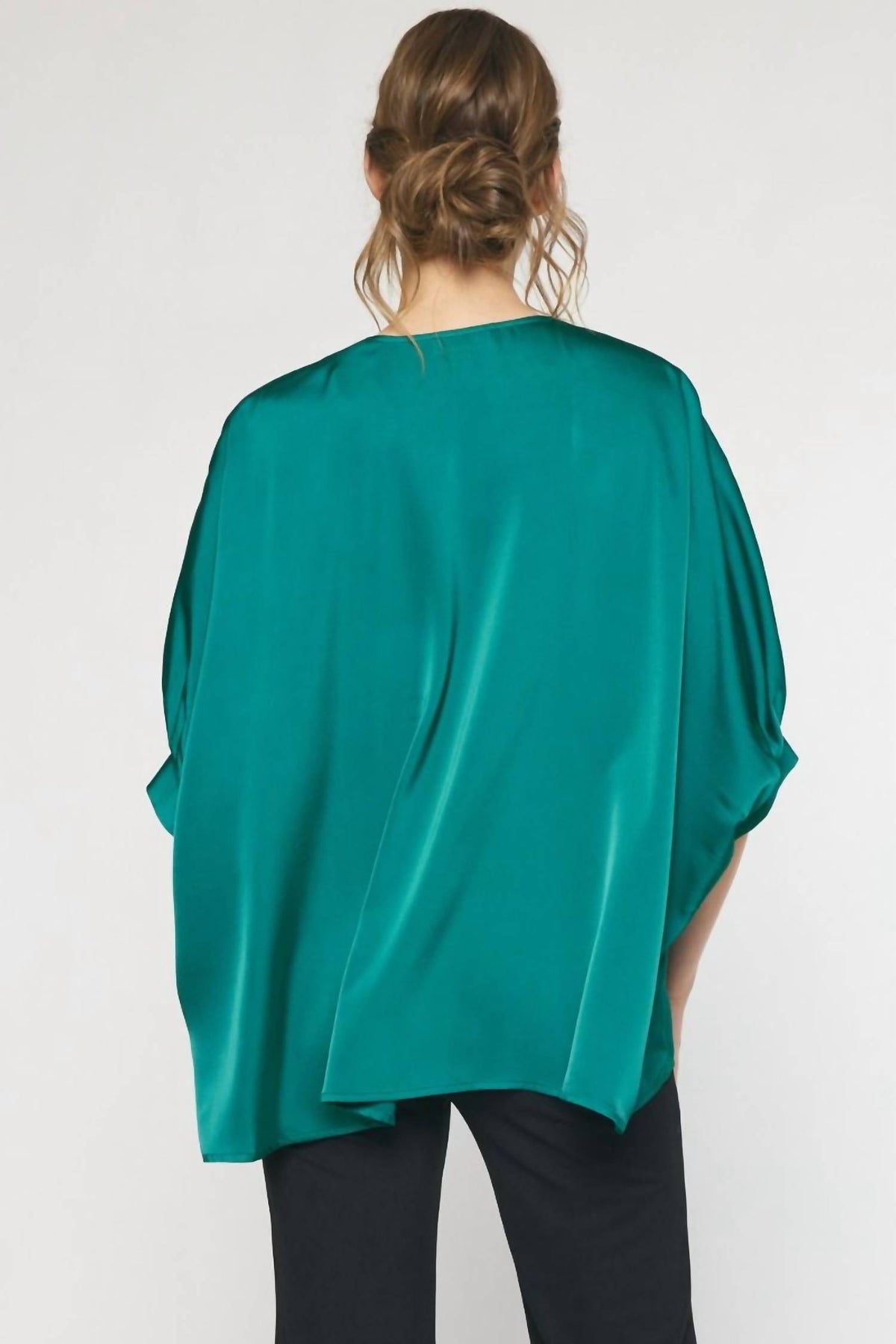 Entro - Satin V-neck Placket Blouse - Plus