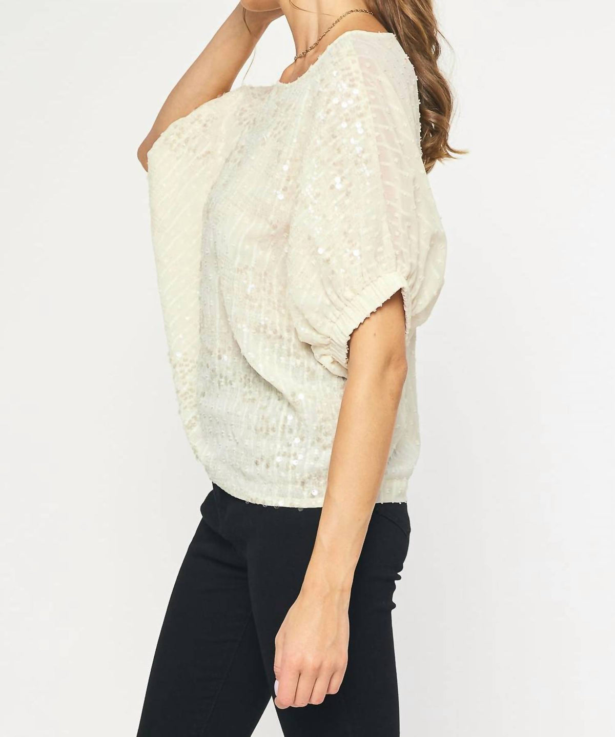 Entro - Sequin Short Sleeve Round Neck Top