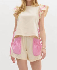 Entro - Solid Jersey Knit Flutter Sleeve Set