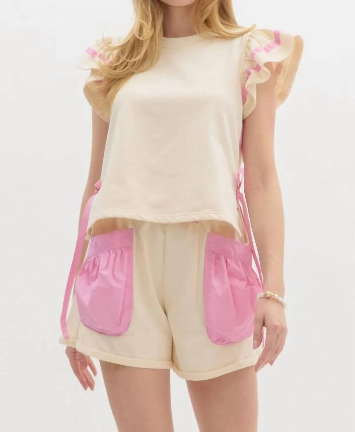 Entro - Solid Jersey Knit Flutter Sleeve Set