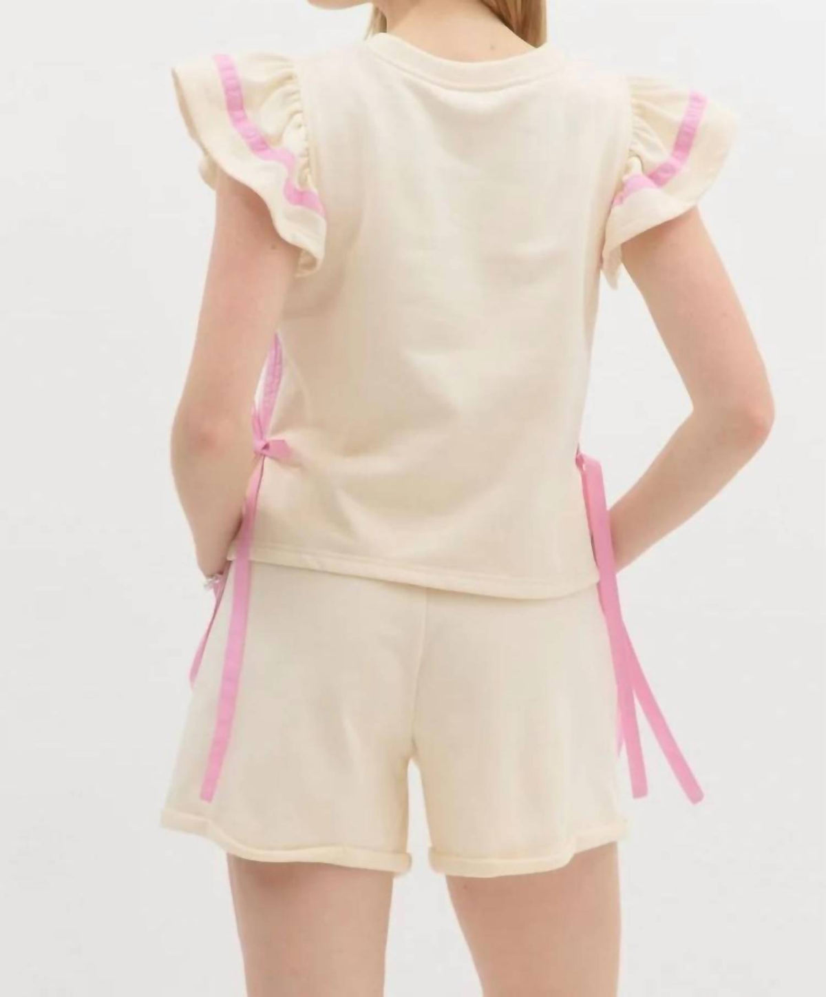 Entro - Solid Jersey Knit Flutter Sleeve Set