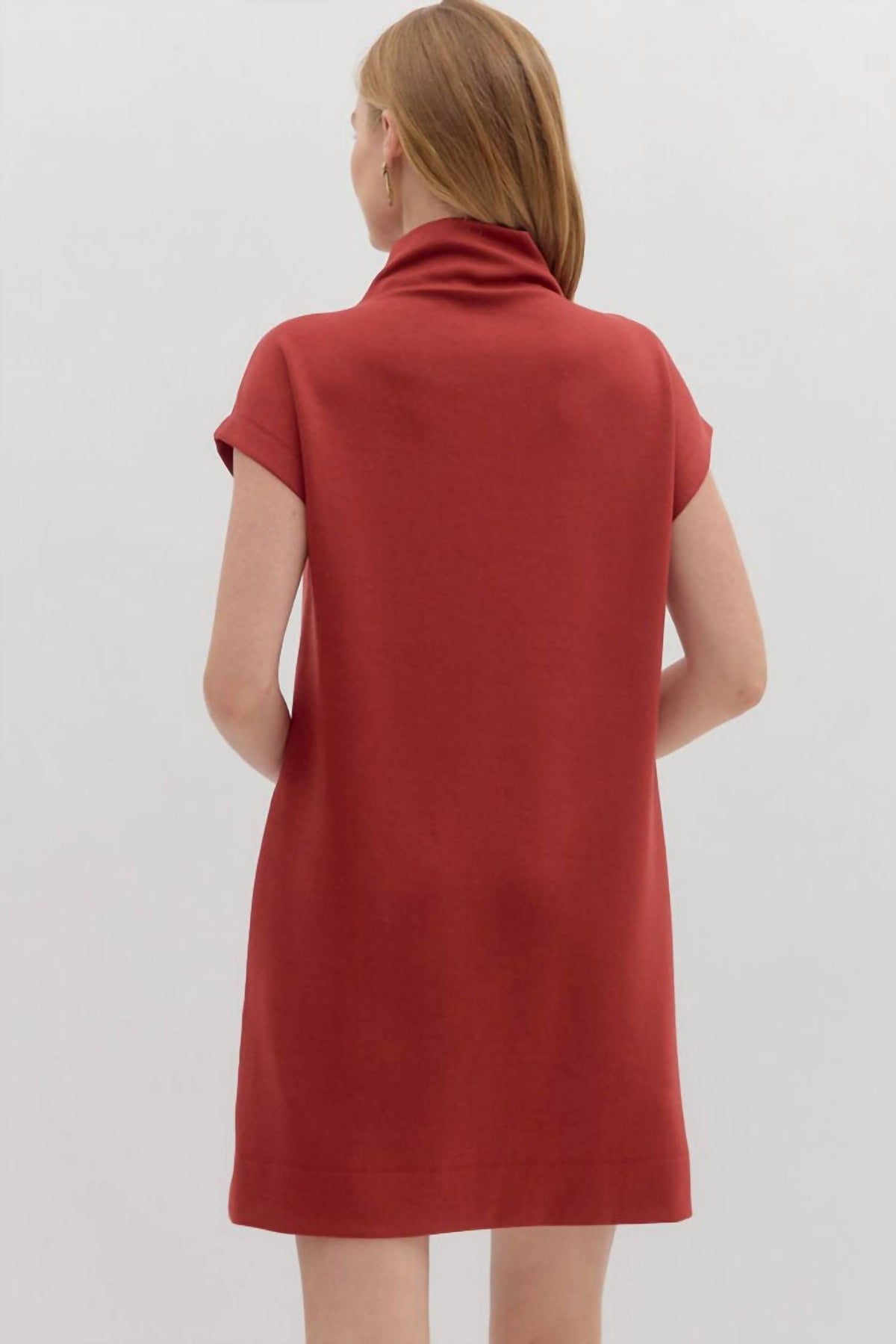 Entro - Solid Jersey Mock Neck Pullover Dress