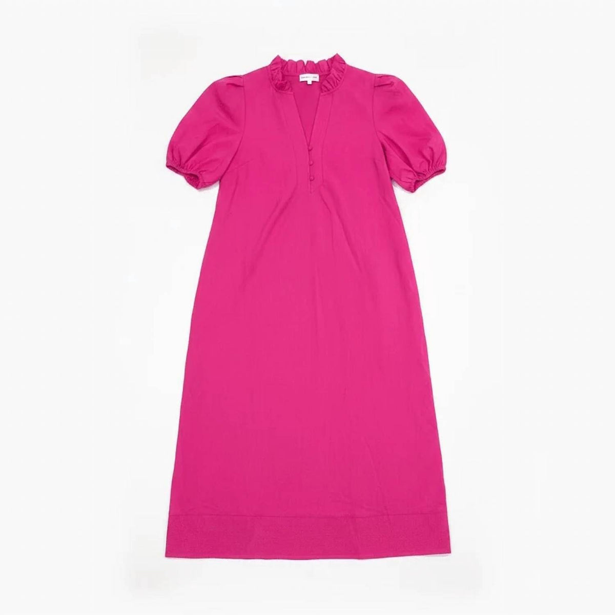 Entro - Solid Short Puff Sleeve Midi Dress