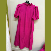 Entro - Solid Short Puff Sleeve Midi Dress