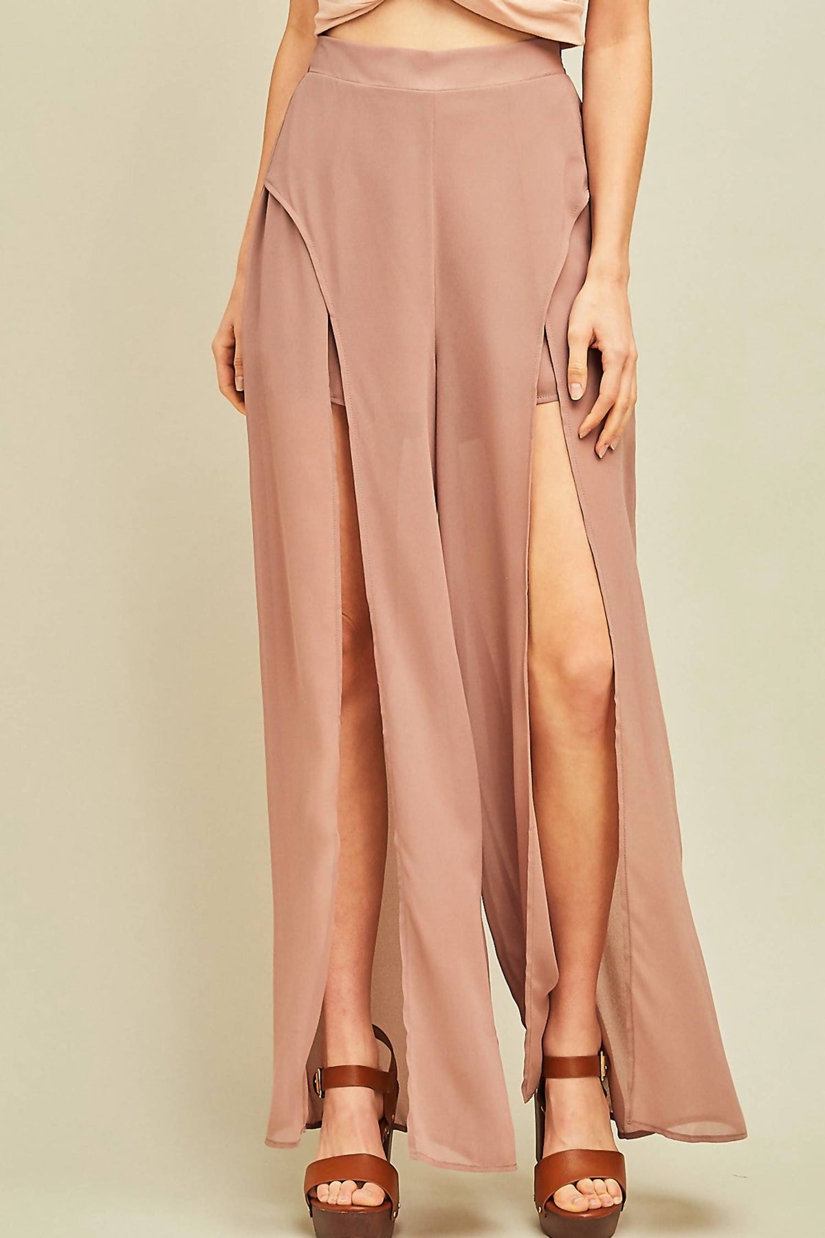 Entro - Solid Slit Maxi Pants