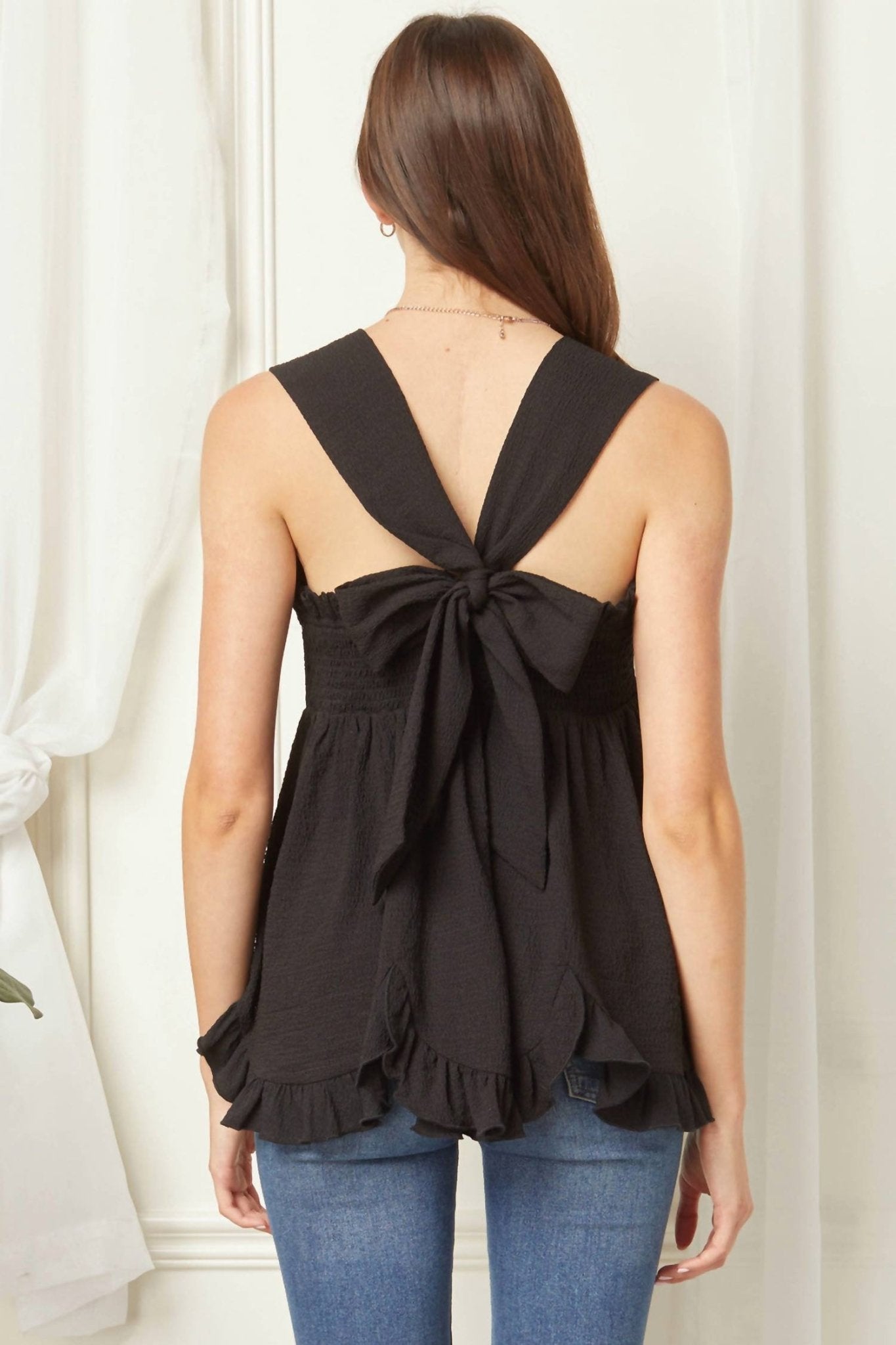 Entro - Square Neck Babydoll Top - black - blouses - clothing