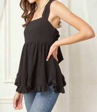 Entro - Square Neck Babydoll Top - black - blouses - clothing