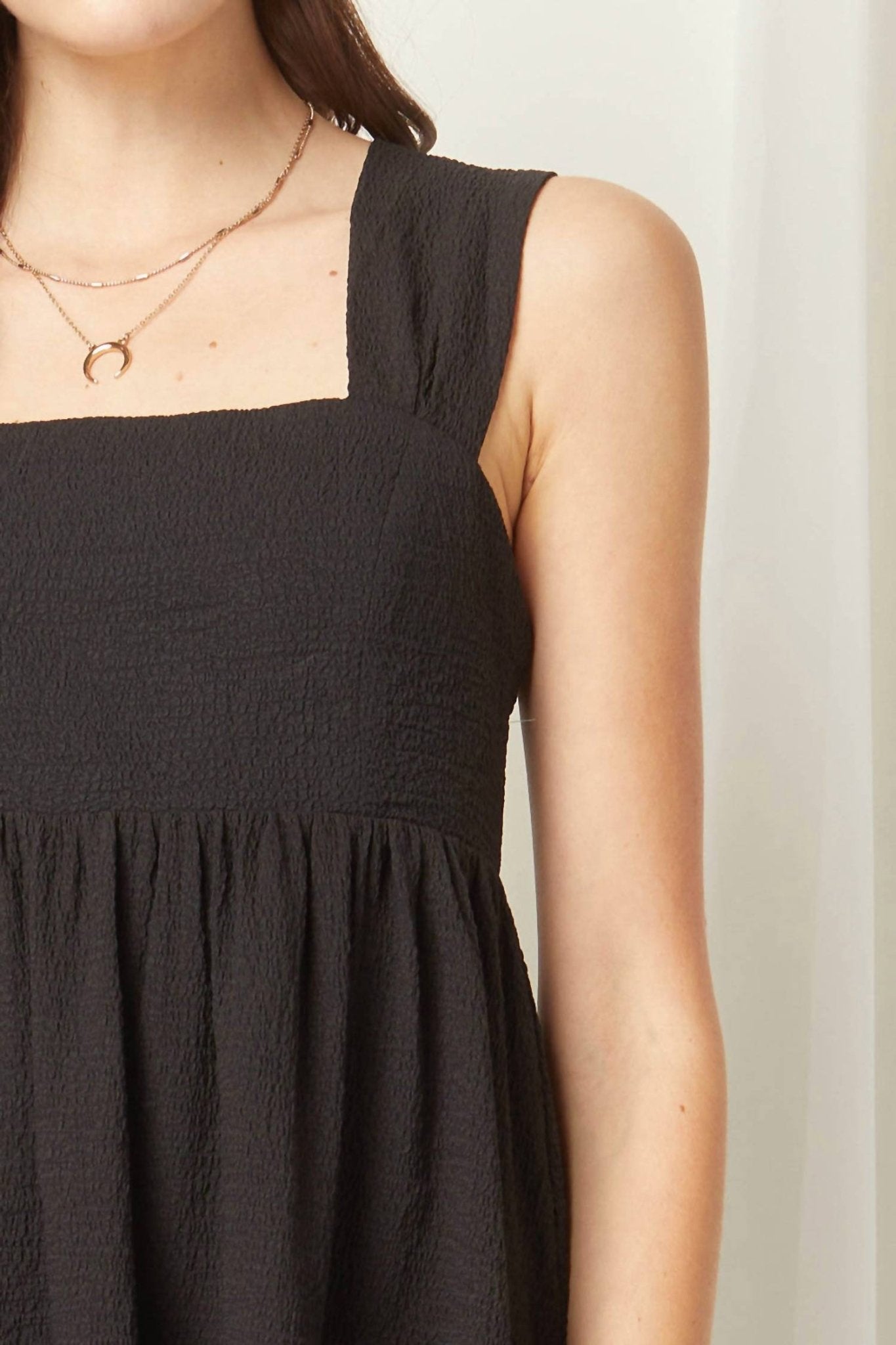 Entro - Square Neck Babydoll Top - black - blouses - clothing