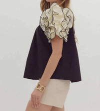 Entro - Square Neck Damatic Ruffle Sleeve Top