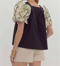Entro - Square Neck Damatic Ruffle Sleeve Top
