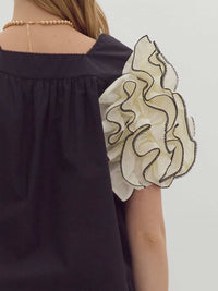 Entro - Square Neck Damatic Ruffle Sleeve Top