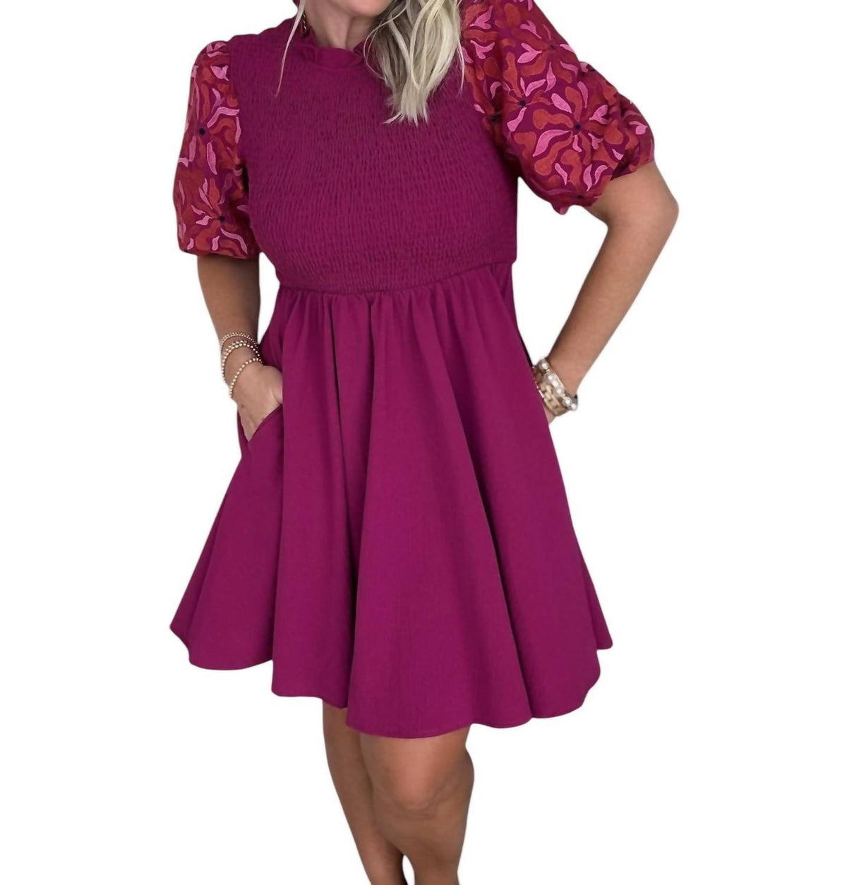 Entro - Stitched Puff Sleeve Dress