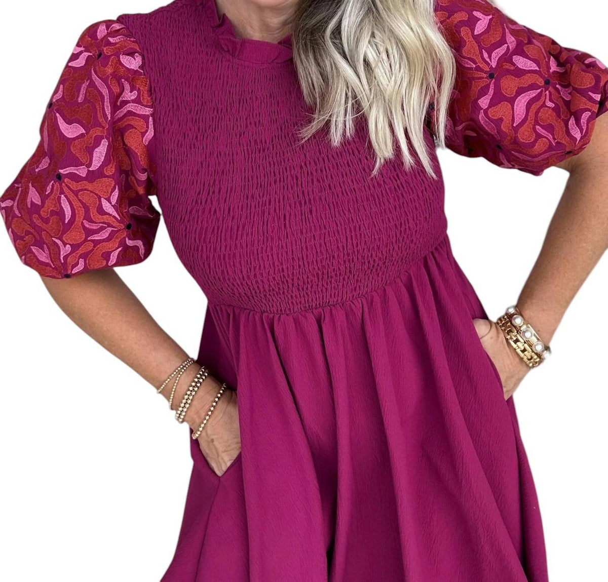 Entro - Stitched Puff Sleeve Dress