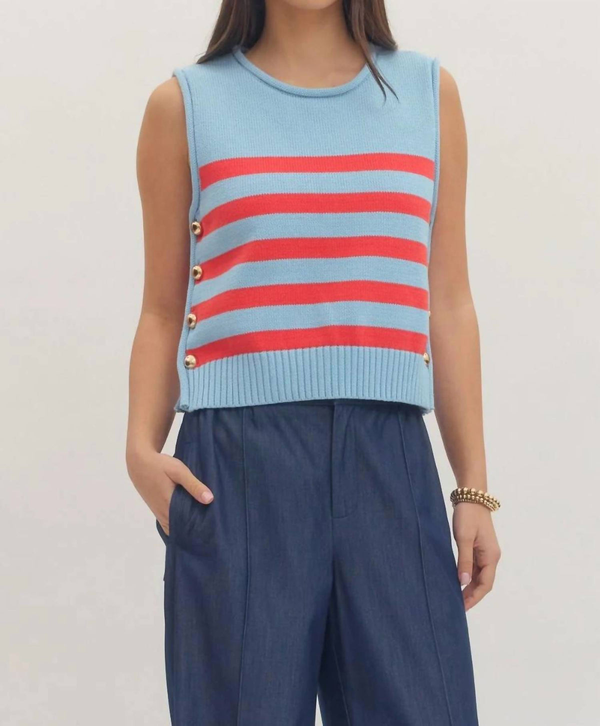 Entro - Stripe Crew Neck Sweater Vest