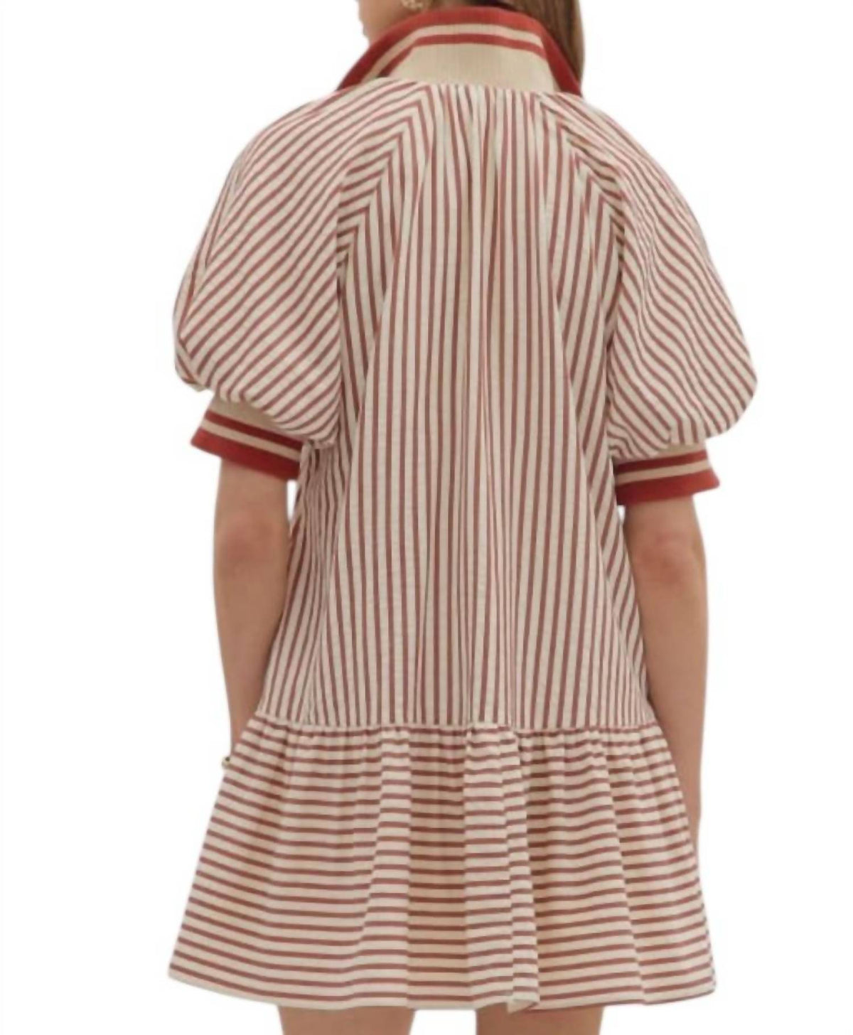 Entro - Stripe Ruffle Hem Zip Front Dress