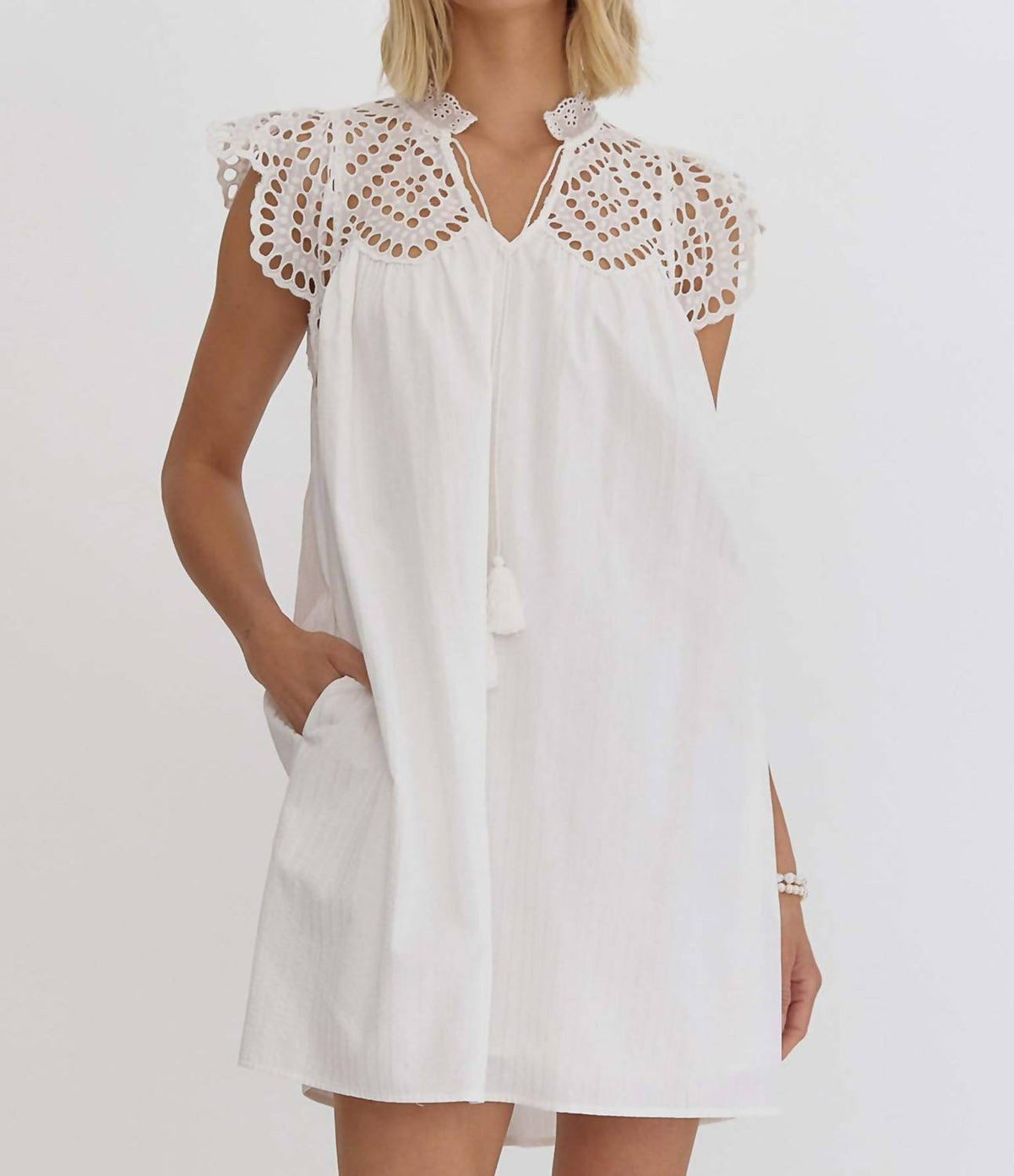 Entro - Striped Eyelet Dress