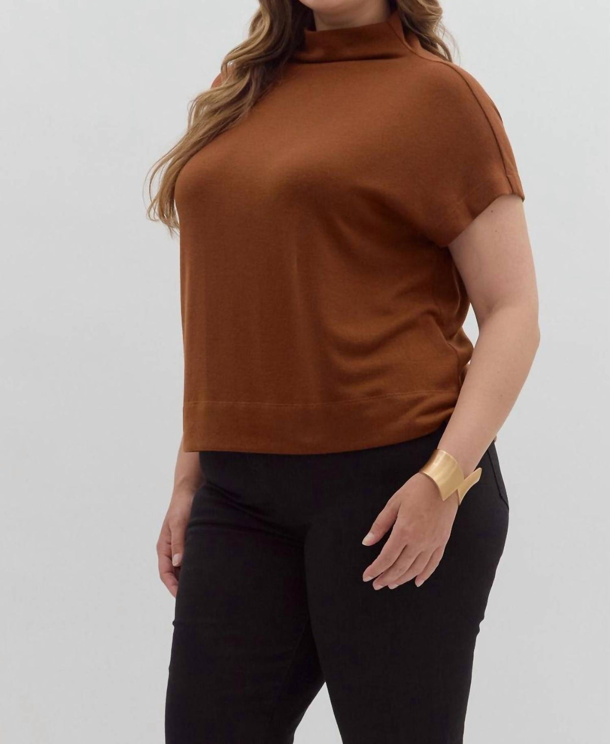 Entro - Tammy Knit Mock Neck Pullover Top - Plus