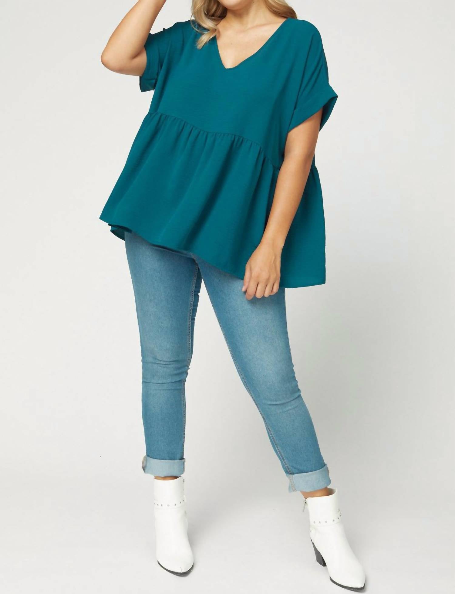 Entro - Textured Babydoll Top - blouses - clothing - green