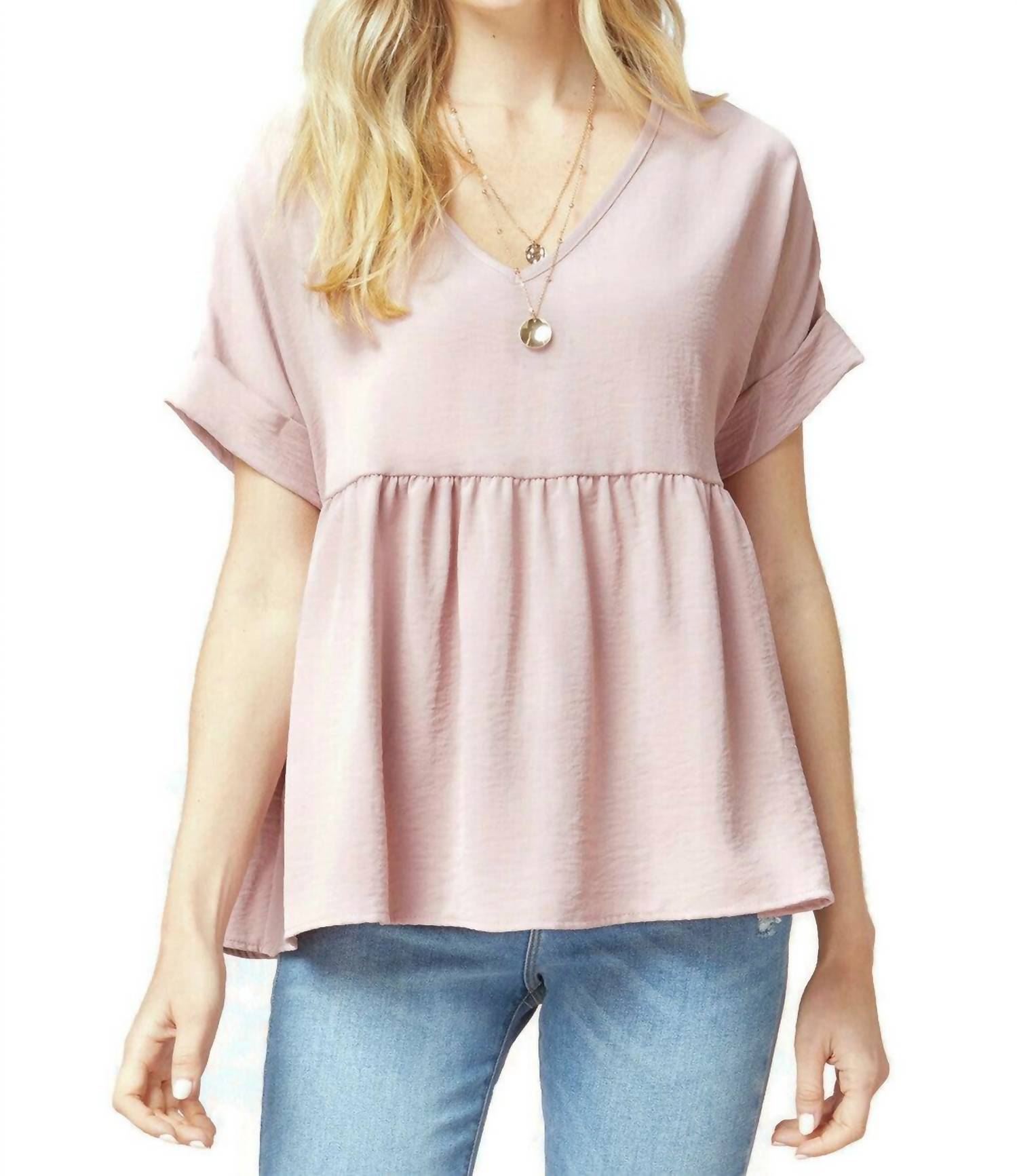Entro - Textured Babydoll Top - blouses - clothing - pink