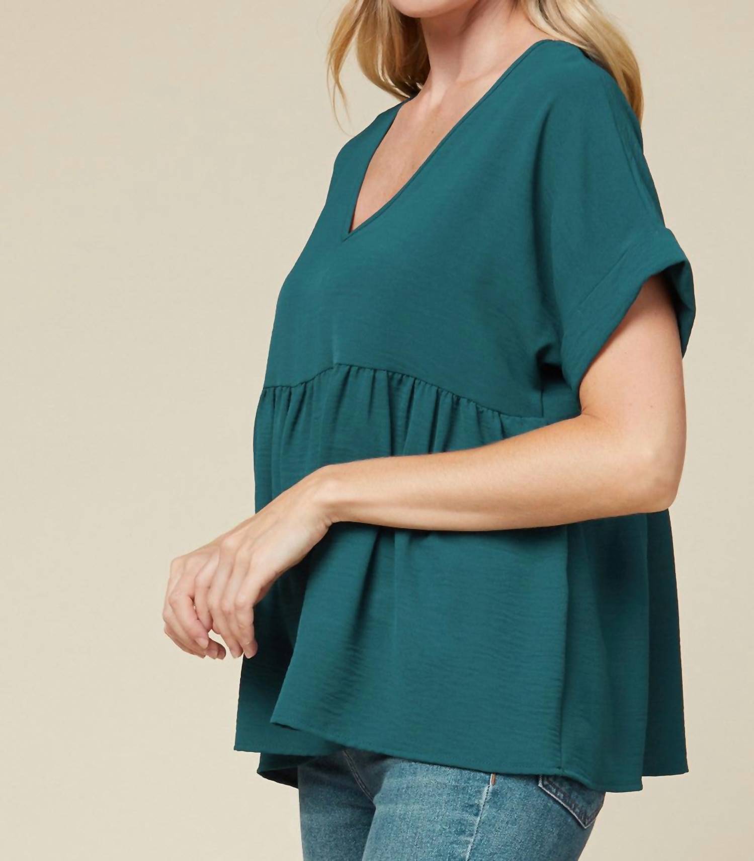 Entro - Textured Babydoll Top - blouses - clothing - green