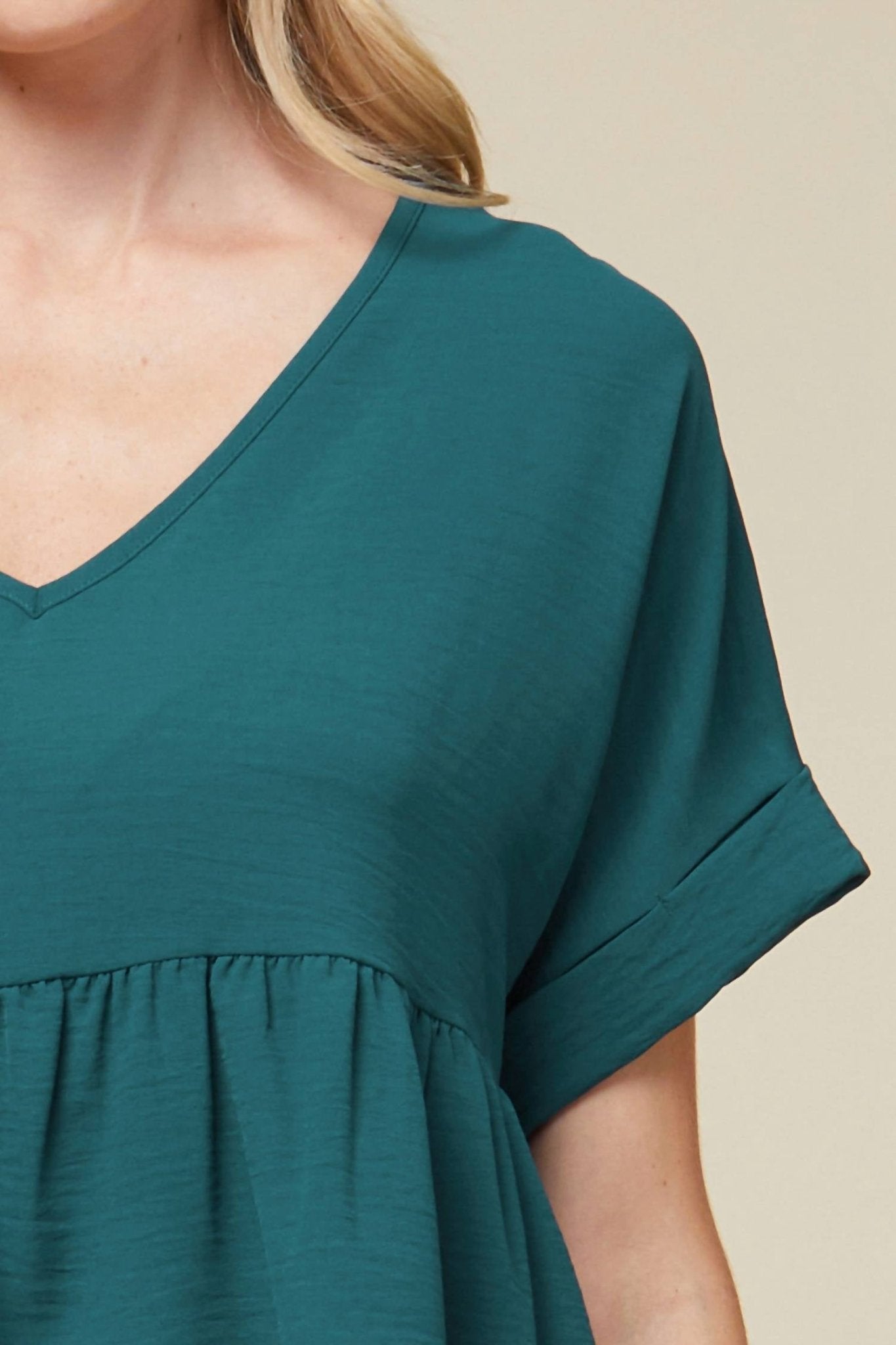 Entro - Textured Babydoll Top - blouses - clothing - green